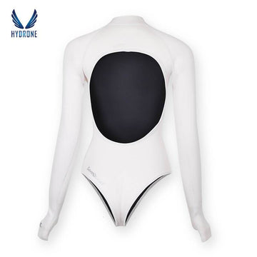 2mm White Long Sleeve Backless Bikini Bottom One Piece Wetsuit | SaveOcean